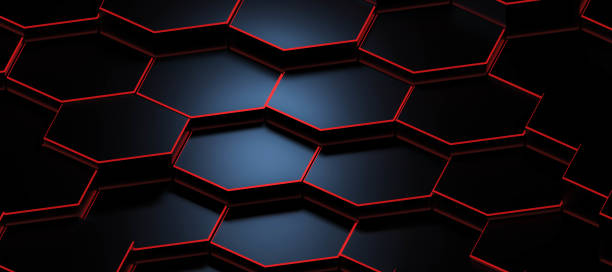istock Electric futuristic surface hexagon pattern with coloured red rays 3D Rendering Illustration 1193584505