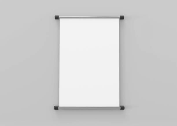istock Roll up banner with paper canvas texture, isolated on grey background 3d illustration render 1193584981