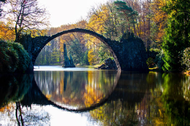 istock Rakotz Bridge, Rakotzbrucke Devil's Bridge in Kromlau, Saxony, Germany 1193585081