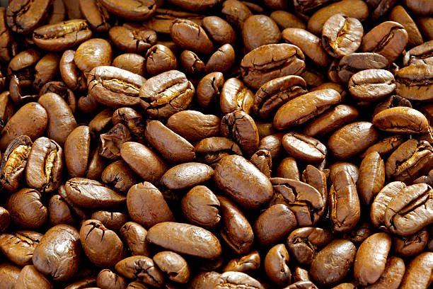 roasted coffee beans closeup stock photo