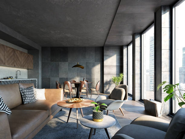 Living room loft in industrial style