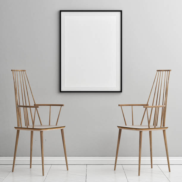 istock Mock up poster with two wooden chairs, studio for product presentation 1193590632