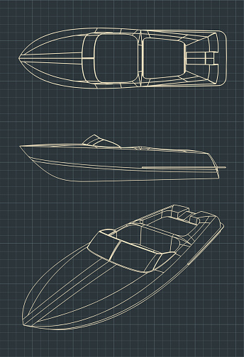 Stylized vector illustration of drawings of a speedboat