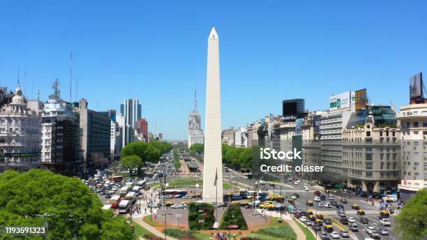 Obelisk Landmark In Buenos Aires And Green Letters Ba Stock Photo - Download Image Now