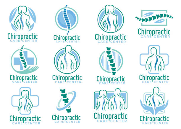 ilustrações, clipart, desenhos animados e ícones de um jogo do vetores do símbolo de chiropractic, do símbolo médico dos cuidados médicos da espinha ou do bloco ou da coleção do ícone. - fisioterapia