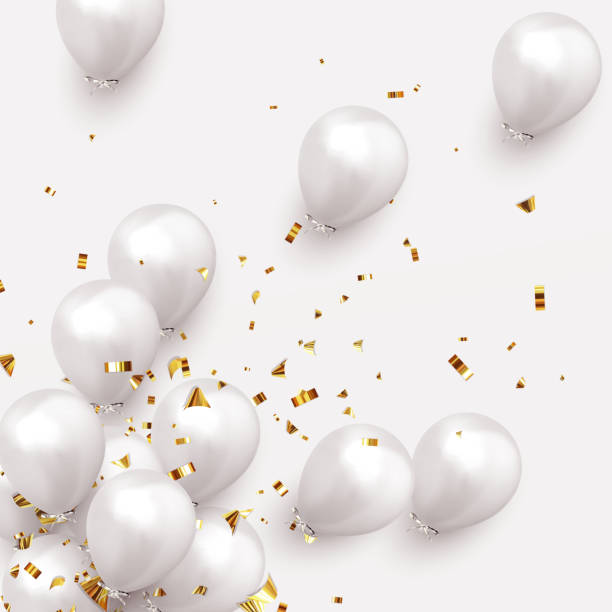 świąteczne tło z balonami helowymi. świętuj urodziny, plakat, sztandar happy anniversary. - balloon stock illustrations