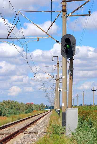 istock Railroad and semaphore with green signal 119360989