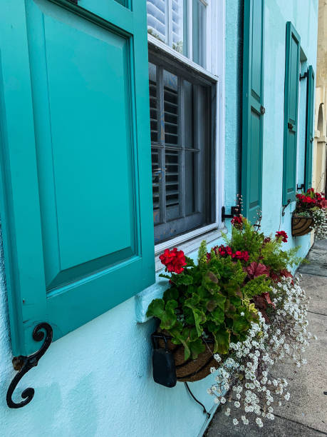 istock Shutters and window boxes in historic district 1193617702