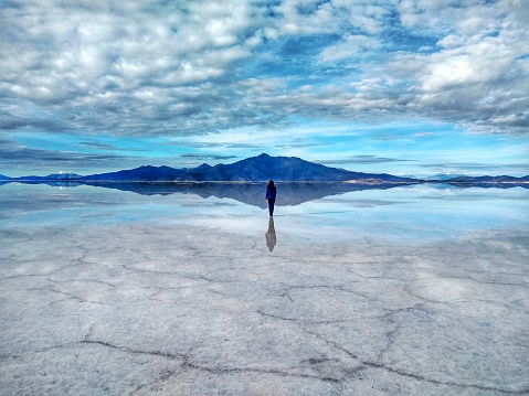 The Salar de Uyuni is located in Bolivia's Altiplano, ear the crest of the Andes and is at an elevation of 3,656 meters (11,995 ft) above sea level.

During the rainy season, a thin layer of water transforms the flats into a stunning reflection of the sky, making a beautiful mirror effect.