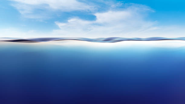 oceano o mare in mezza acqua mezzo cielo. foto d'archivio di rendering 3d - half light foto e immagini stock
