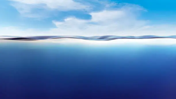 Photo of Ocean or sea in half water half sky. 3D rendering stock photo