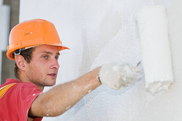 builder facade painter at work  steeplejack stock pictures, royalty-free photos & images