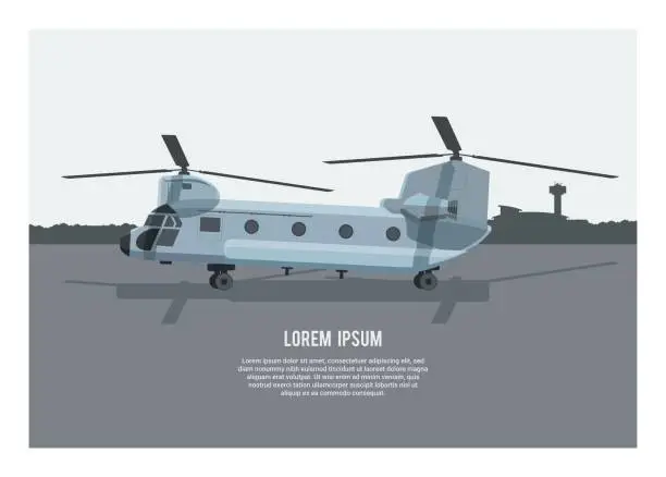 Vector illustration of Chinook helicopter on an airport. Simple illustration