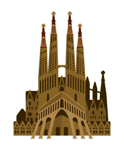 사그라다 파밀리아 - 스페인 / 세계적으로 유명한 건물 벡터 일러스트 레이션. - barcelona spain antonio gaudi sagrada familia stock illustrations