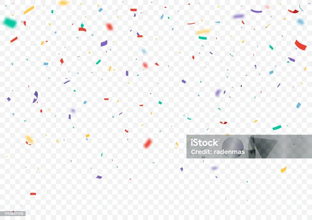 Colorido confeti y cinta celebraciones diseño aislado en fondo transparente - arte vectorial de Confeti libre de derechos