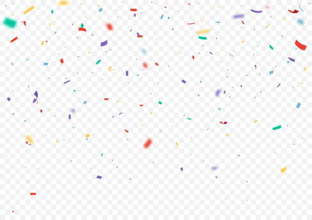 illustrazioni stock, clip art, cartoni animati e icone di tendenza di colorati coriandoli e design del nastro isolati su sfondo trasparente - coriandoli carnevale
