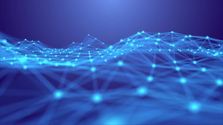 4K resolution Abstract Background futuristic design, DNA Geometric shape data connected line and dots,Futuristic digital background for Business Science and technology,Blue Background Wave motion movement