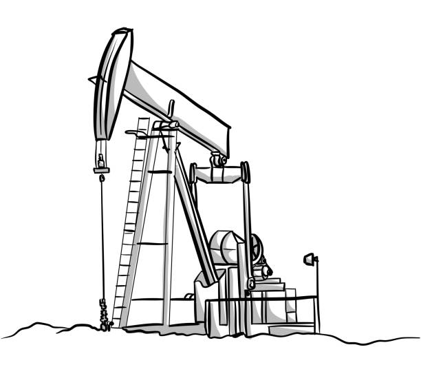 ilustraciones, imágenes clip art, dibujos animados e iconos de stock de boceto de la bomba de aceite - oil rig illustrations
