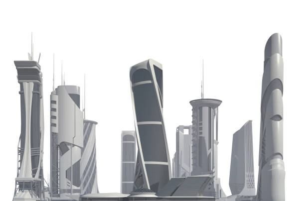 istock Futuristic City isolated on white 3D illustration 1193630041