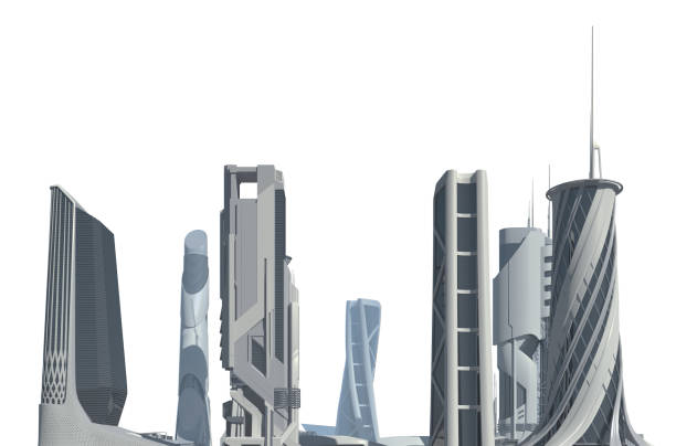 istock Futuristic City isolated on white 3D illustration 1193630046