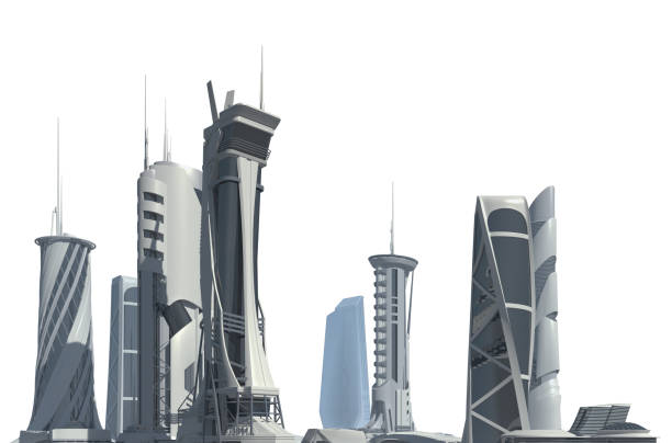 istock Futuristic City isolated on white 3D illustration 1193630048
