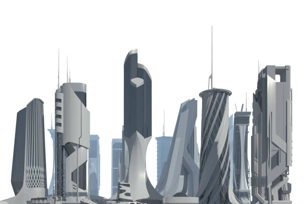 istock Futuristic City isolated on white 3D illustration 1193630054