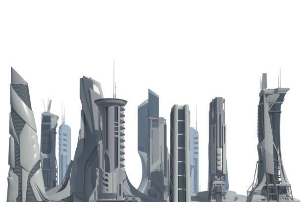 istock Futuristic City isolated on white 3D illustration 1193630058