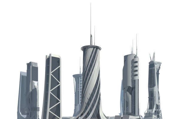 istock Futuristic City isolated on white 3D illustration 1193630059