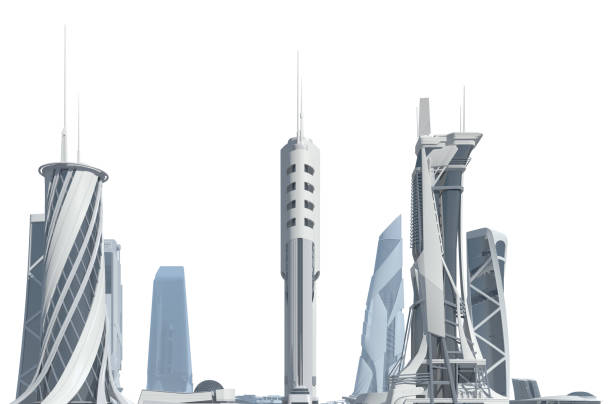 istock Futuristic City isolated on white 3D illustration 1193630061