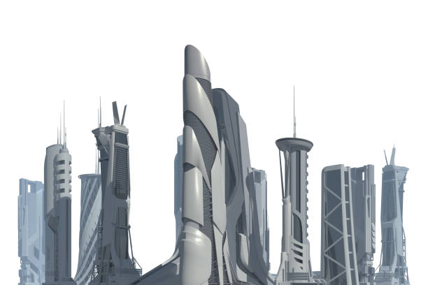istock Futuristic City isolated on white 3D illustration 1193630068