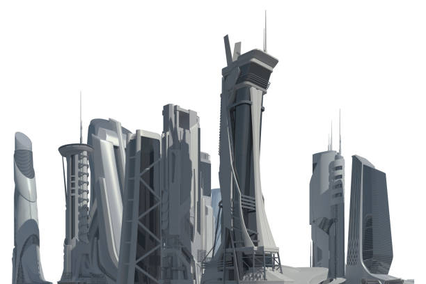 istock Futuristic City isolated on white 3D illustration 1193630074