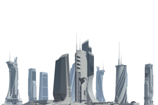 istock Futuristic City isolated on white 3D illustration 1193630076