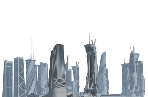 istock Futuristic City isolated on white 3D illustration 1193630080