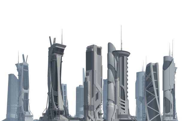istock Futuristic City isolated on white 3D illustration 1193630084