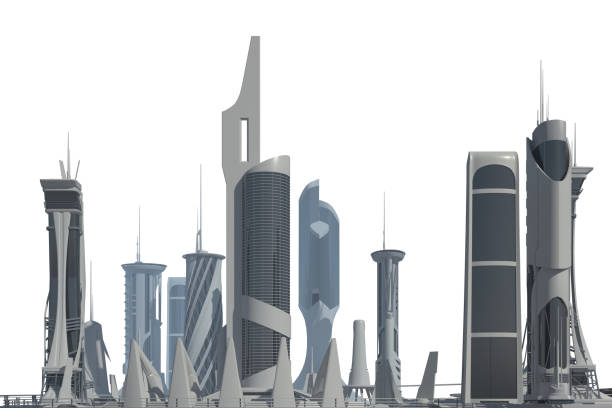 istock Futuristic City isolated on white 3D illustration 1193630085