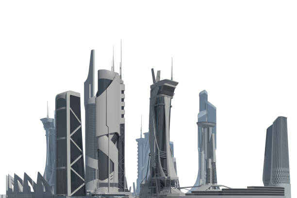 istock Futuristic City isolated on white 3D illustration 1193630101