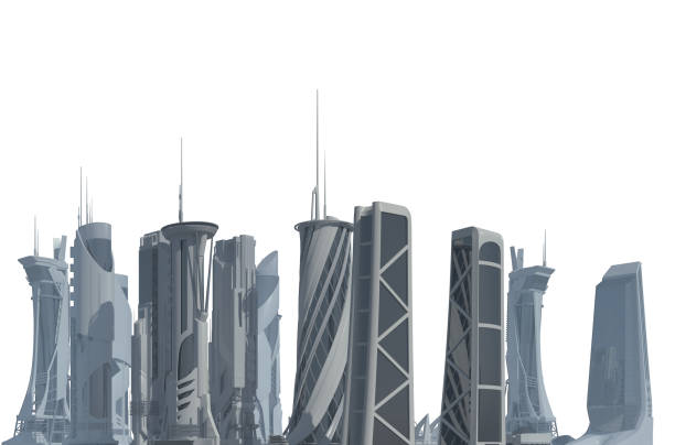 istock Futuristic City isolated on white 3D illustration 1193630102