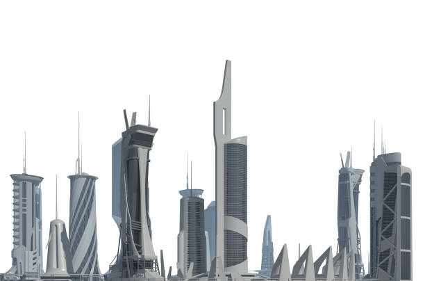 istock Futuristic City isolated on white 3D illustration 1193630116
