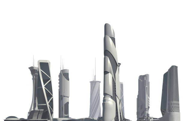 istock Futuristic City isolated on white 3D illustration 1193631559