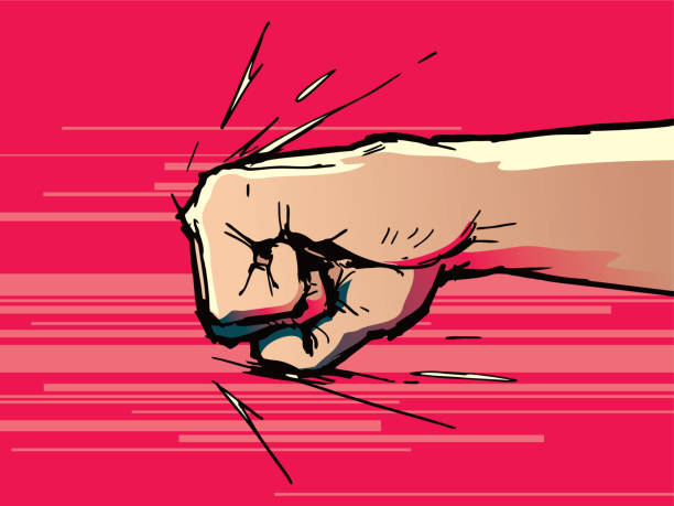 Hand, fist punching or hitting. Comic pop art, symbol. Vector illustration Hand, fist punching or hitting. Comic pop art, symbol. Vector illustration karate illustrations stock illustrations