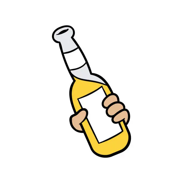 Vector illustration of Cartoon Hand Holding a Bottle of Beer