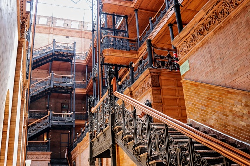 Los Angeles, CA USA August 18, 2019  The Bradbury building  is the oldest commercial building remaining in the Historic core of downtown Los Angeles