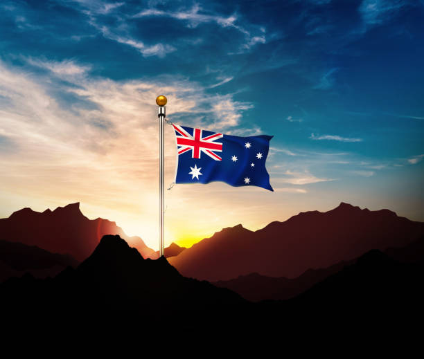 istock Australia flag,Waving flag on the mountain 1193637916