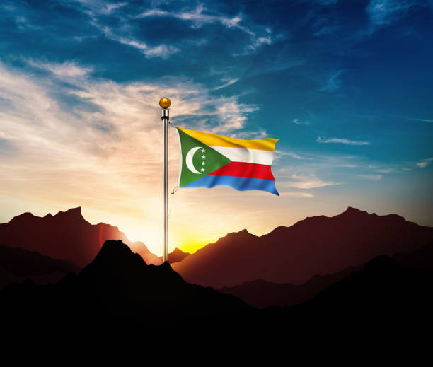 istock Comoros flag,Waving flag on the mountain 1193637996