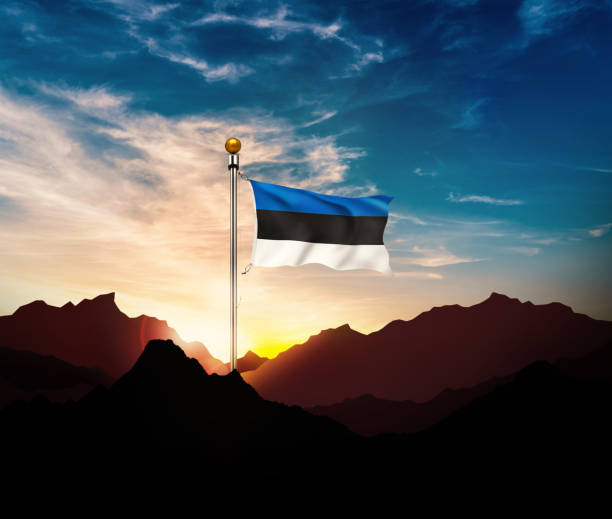 istock Estonia flag,Waving flag on the mountain 1193638000