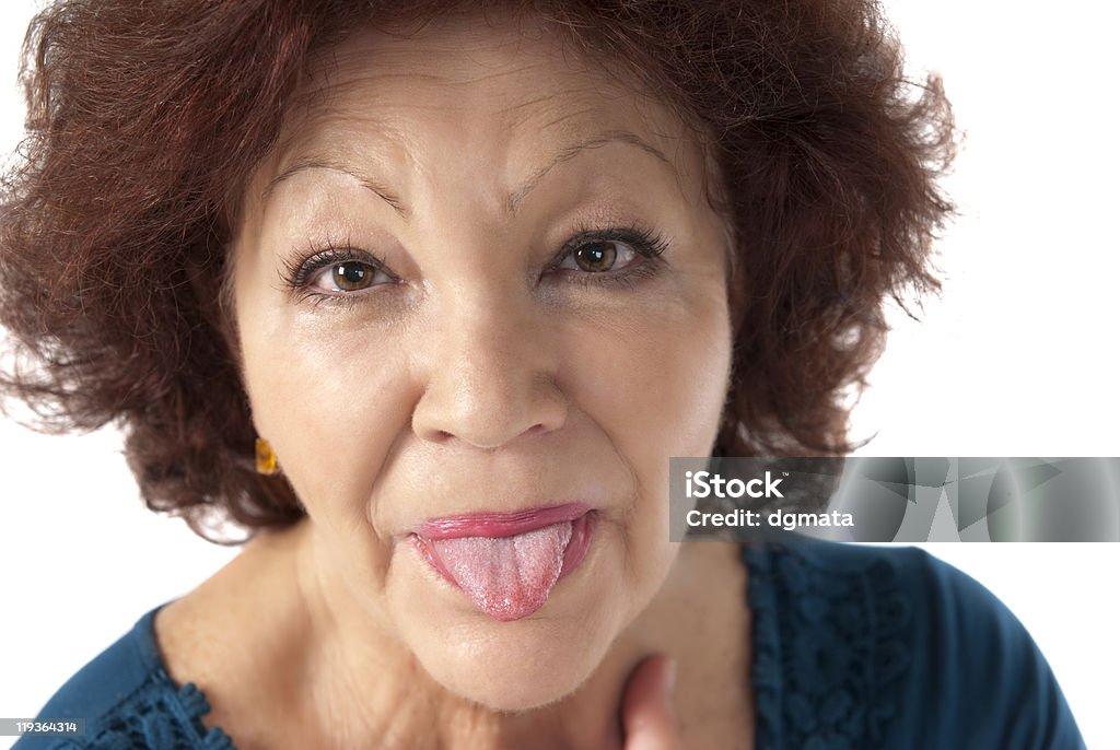 Senior Frau razz fröhlich, isoliert auf weißem Hintergrund - Lizenzfrei 70-79 Jahre Stock-Foto
