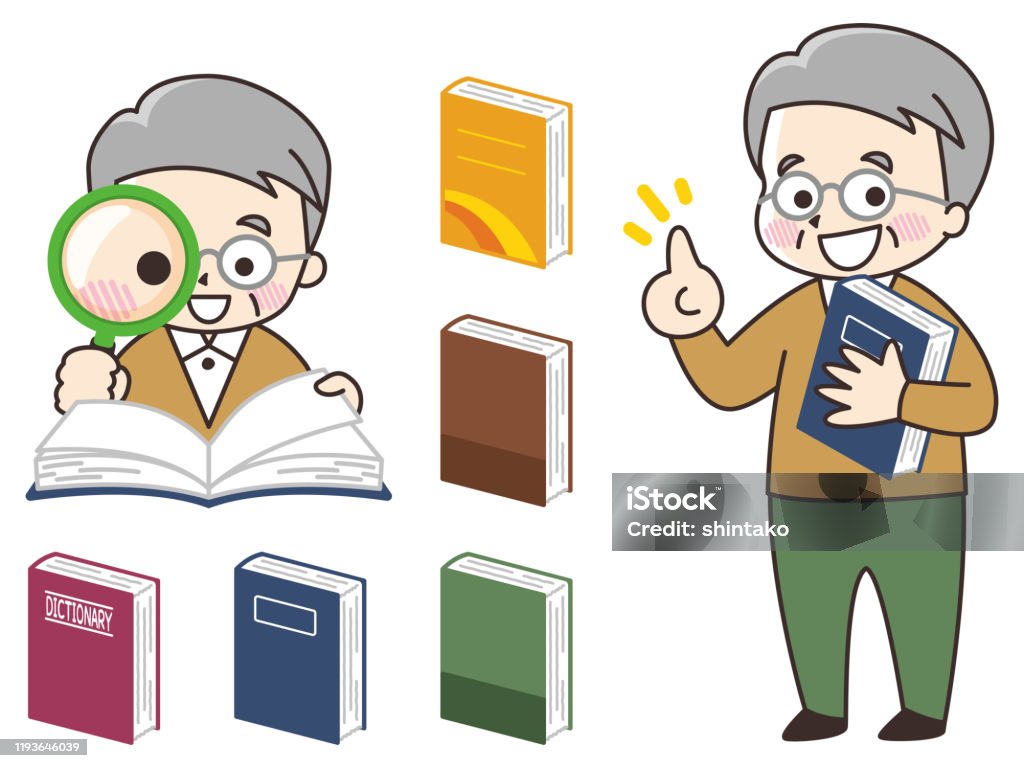 Dictionary Man Senior Man And Dictionary Stock Illustration - Download Image Now ...