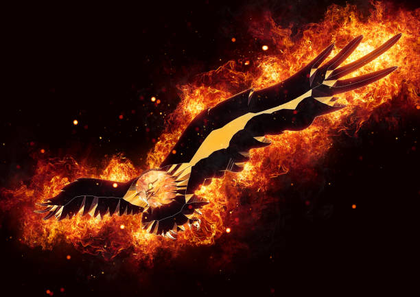 3D rendered abstract metal jet black bird flapping