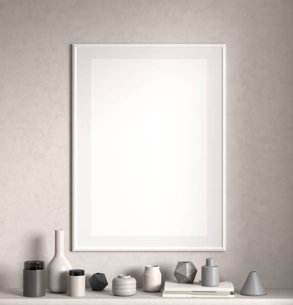 istock Mock up poster frame on white wall in Scandinavian style interior. Minimalist interior design. 3D illustration. 1193652309