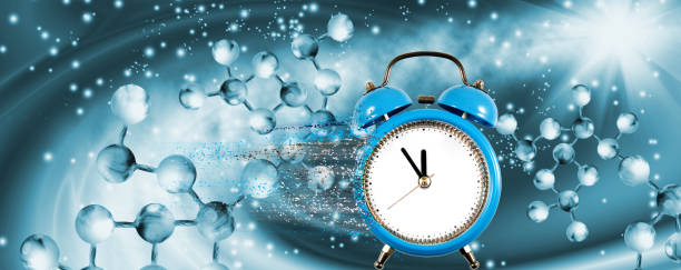 istock dna chain on biotechnological background and a clock with particles decaying on one side.3 d illustration 1193657619